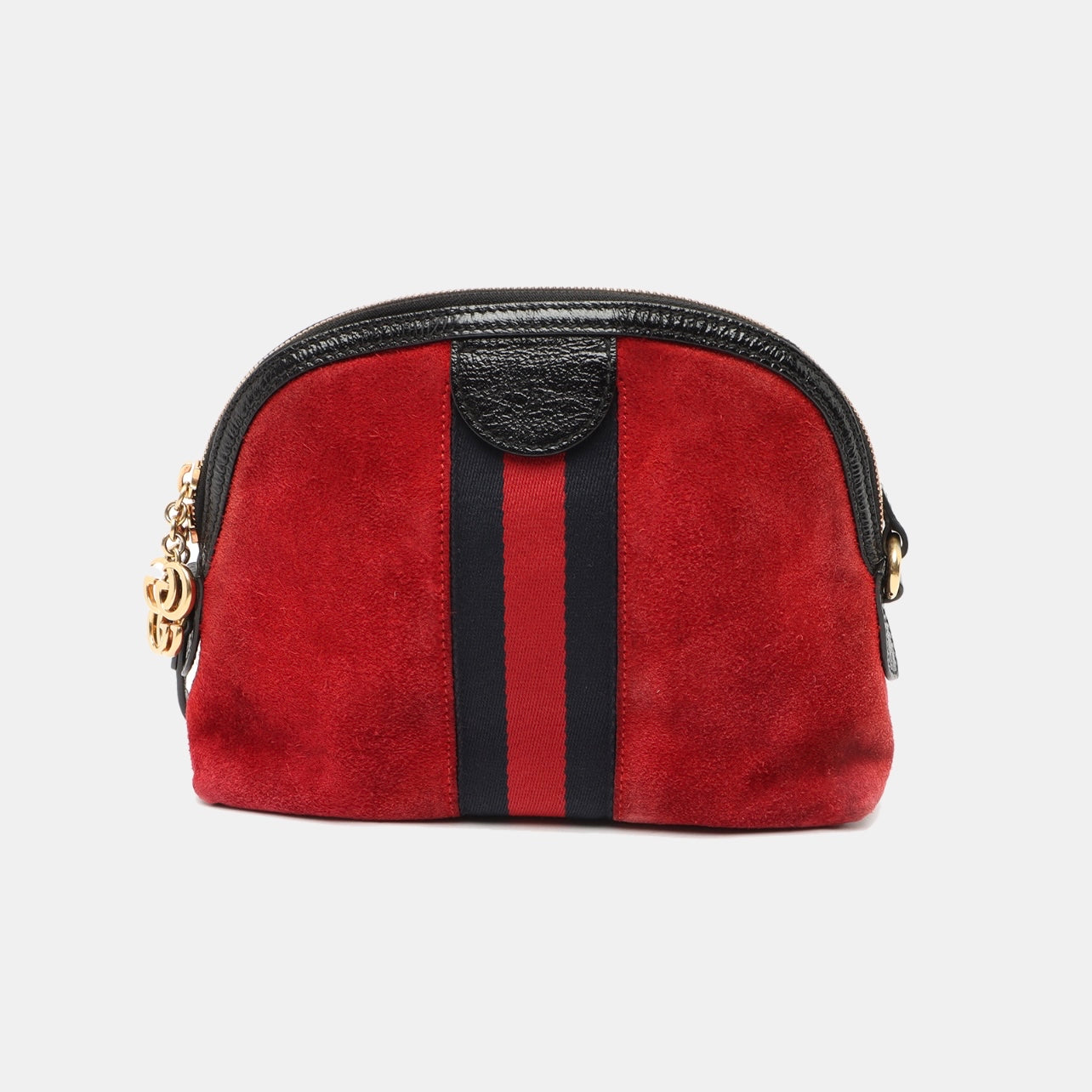 Gucci Suede Patent Web GG Small Ophidia Dome Shoulder Bag Hibiscus Red
