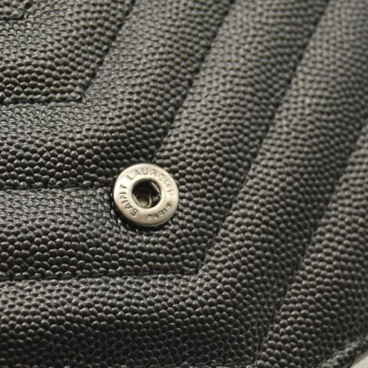 NEW SAINT LAURENT Grain De Poudre Matelasse Chevron Monogram Chain Wallet Black Noir