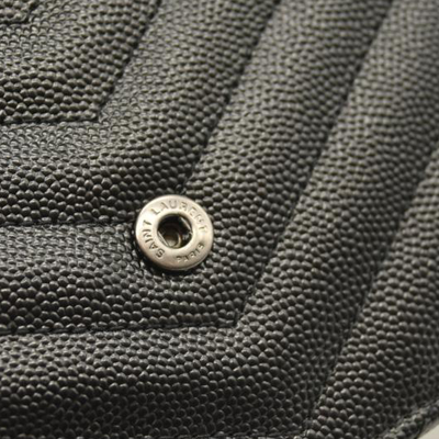 NEW SAINT LAURENT Grain De Poudre Matelasse Chevron Monogram Chain Wallet Black Noir