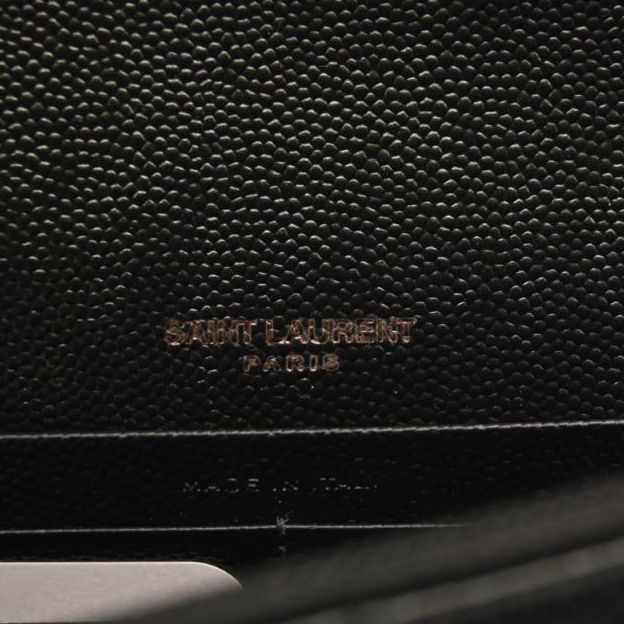 NEW SAINT LAURENT Grain De Poudre Matelasse Chevron Monogram Chain Wallet Black Noir