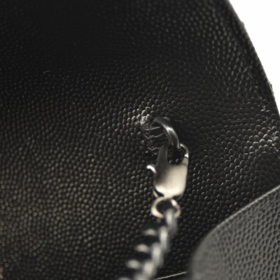 NEW SAINT LAURENT Grain De Poudre Matelasse Chevron Monogram Chain Wallet Black Noir
