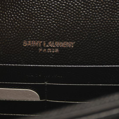 NEW SAINT LAURENT Grain De Poudre Matelasse Chevron Monogram Chain Wallet Black Noir