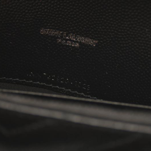 NEW SAINT LAURENT Grain De Poudre Matelasse Chevron Monogram Chain Wallet Black Noir