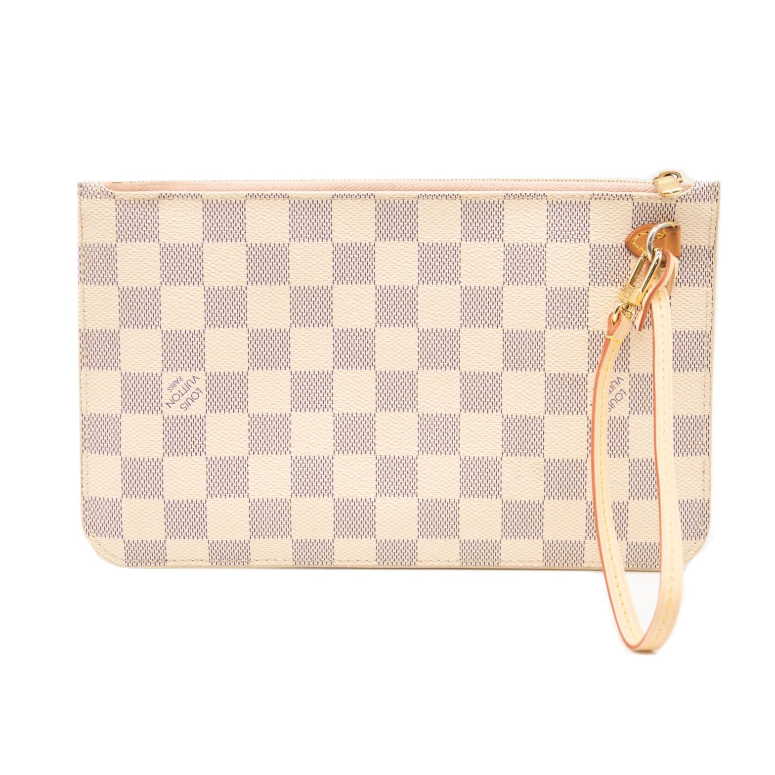 USED LOUIS VUITTON Damier Azur Neverfull MM GM Pochette in Rose Ballerine