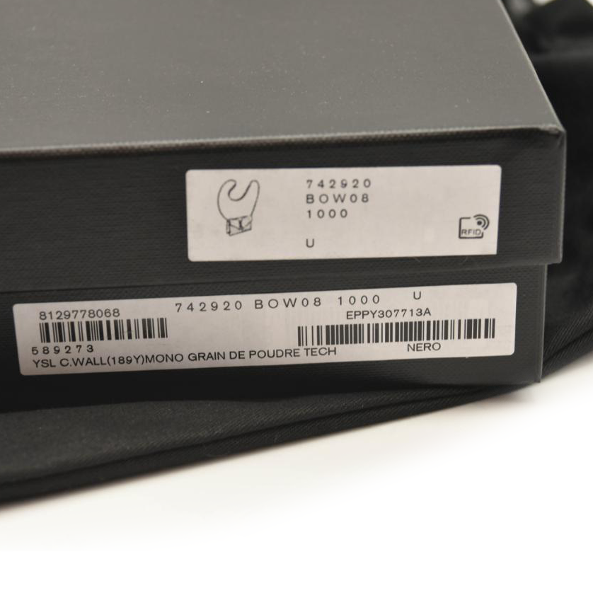 NEW SAINT LAURENT Grain De Poudre Matelasse Chevron Monogram Chain Wallet Black Noir