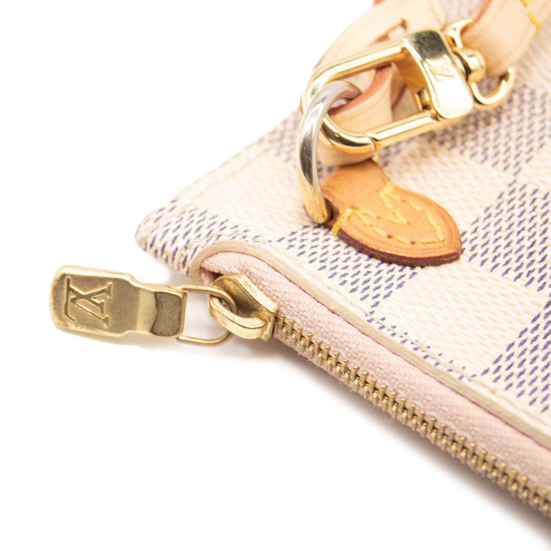 USED LOUIS VUITTON Damier Azur Neverfull MM GM Pochette in Rose Ballerine