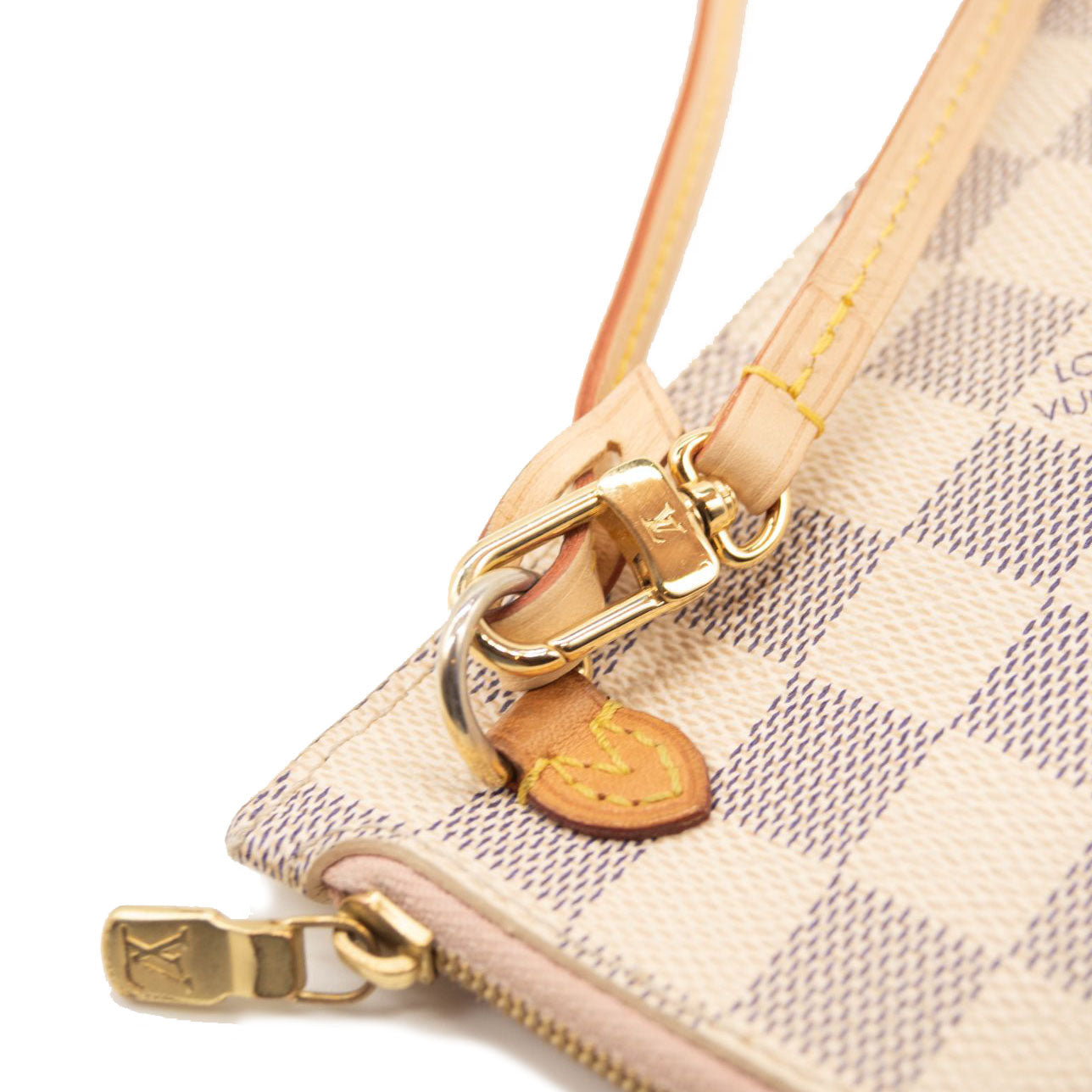 USED LOUIS VUITTON Damier Azur Neverfull MM GM Pochette in Rose Ballerine