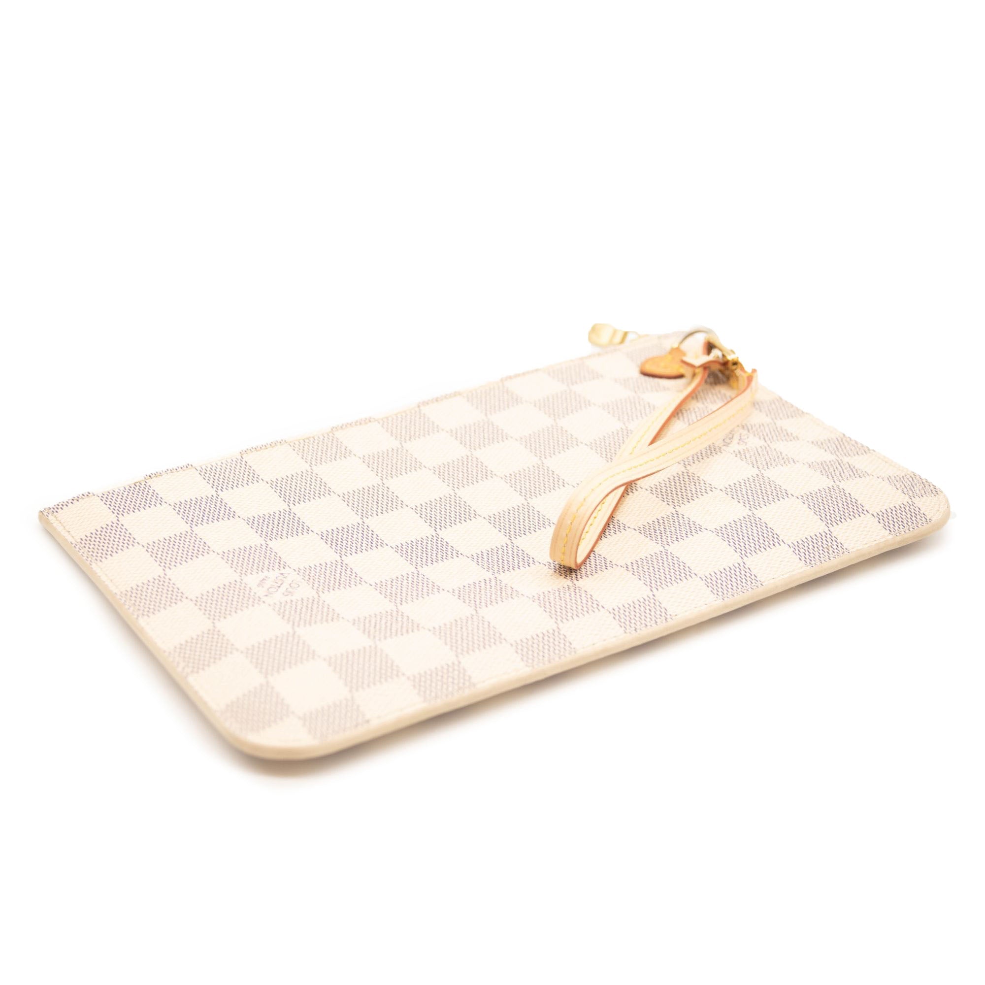 USED LOUIS VUITTON Damier Azur Neverfull MM GM Pochette in Rose Ballerine