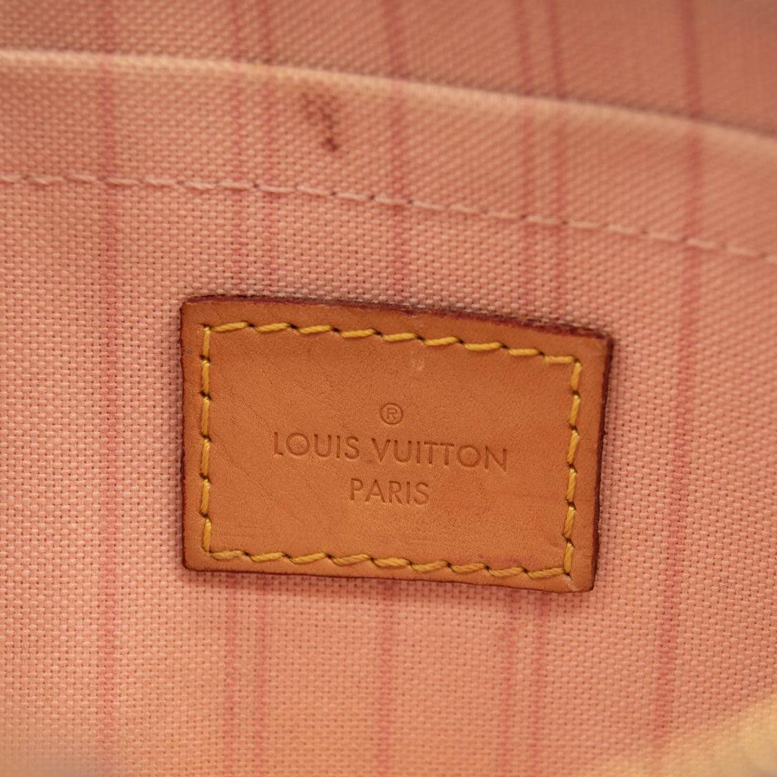 USED LOUIS VUITTON Damier Azur Neverfull MM GM Pochette in Rose Ballerine