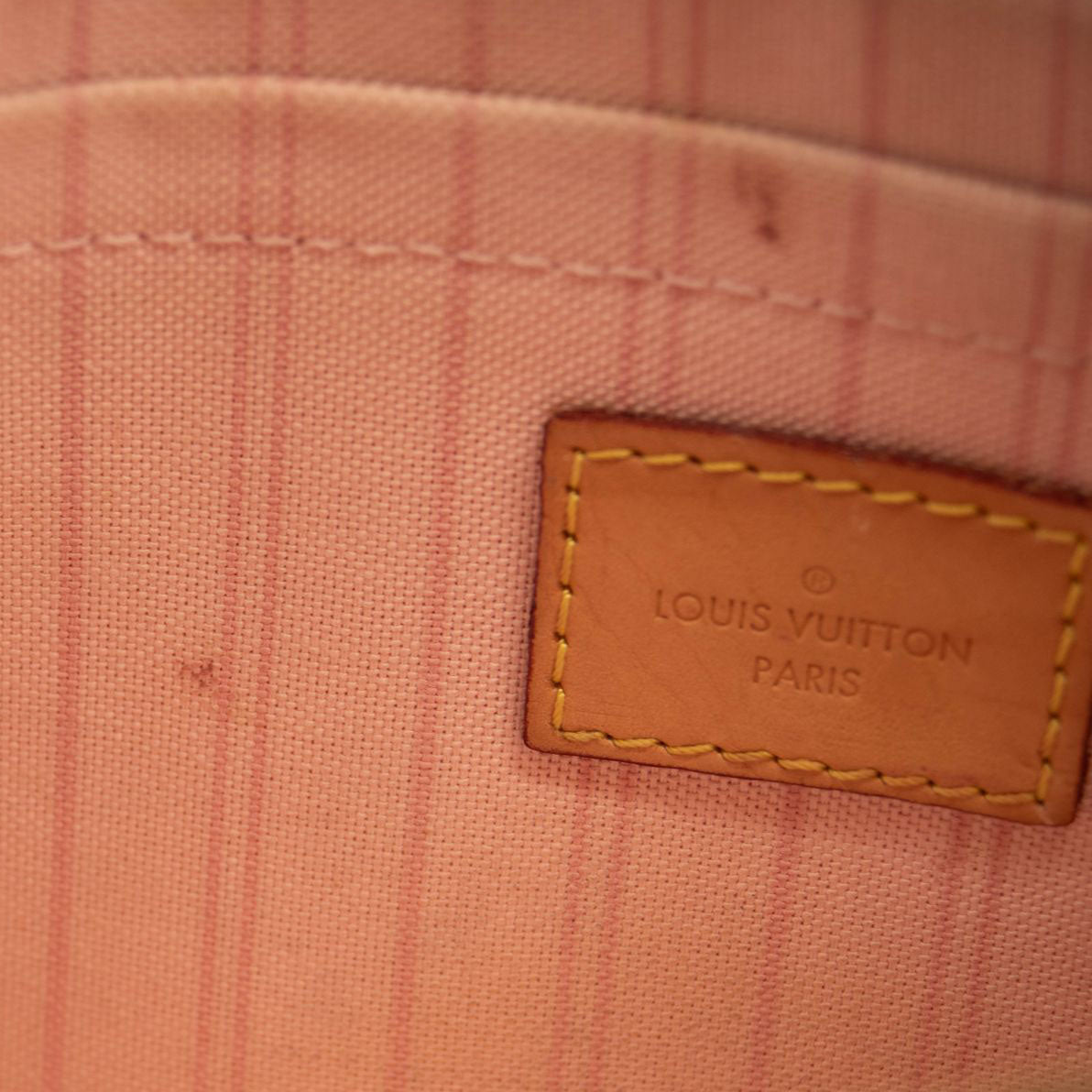 USED LOUIS VUITTON Damier Azur Neverfull MM GM Pochette in Rose Ballerine