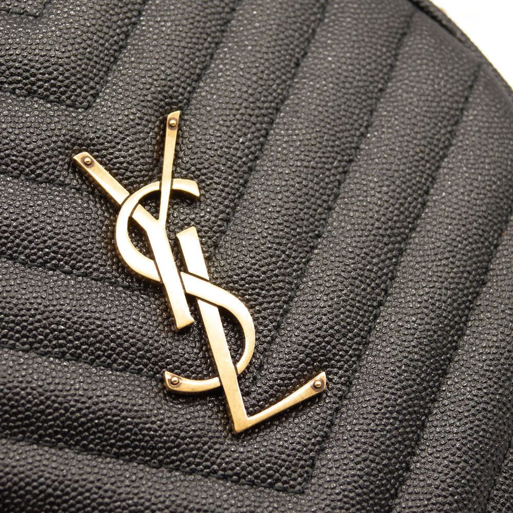 NEW SAINT LAURENT Grain De Poudre Matelasse Chevron Quilted Round Vinyle Camera Bag Black