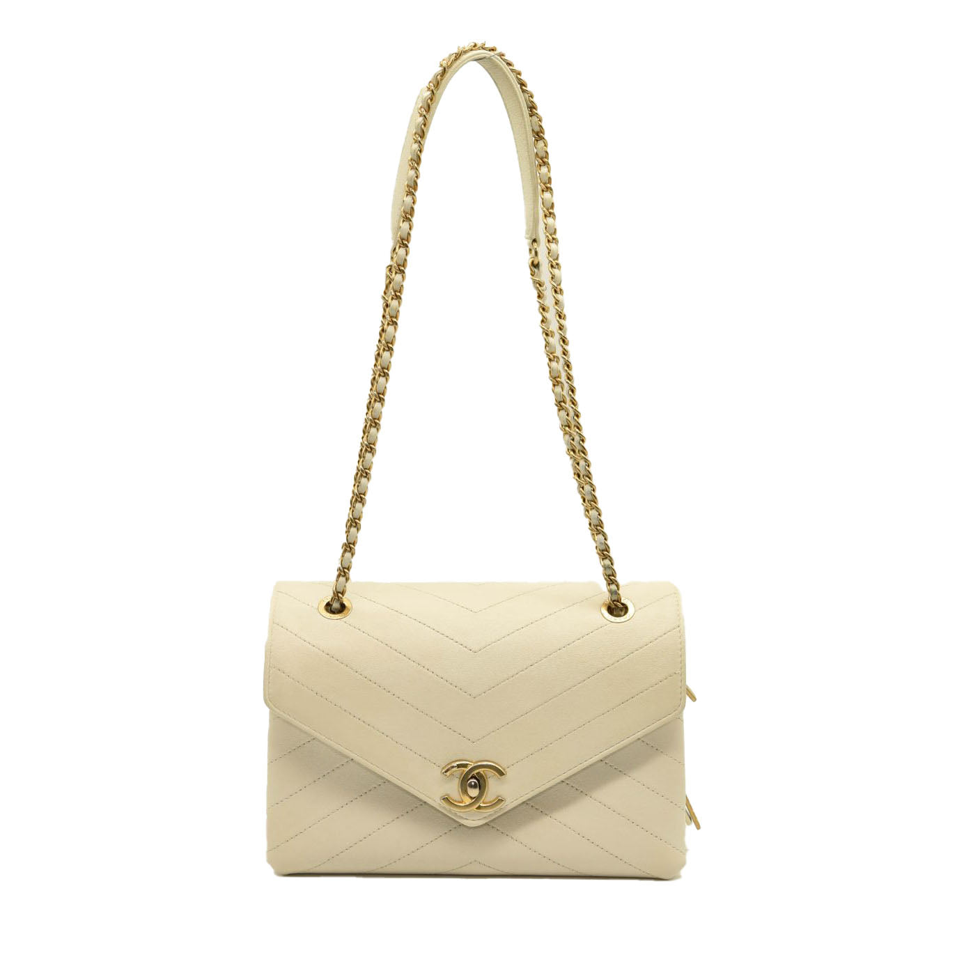 CHANEL Lambskin Chevron Quilted Envelope Flap White