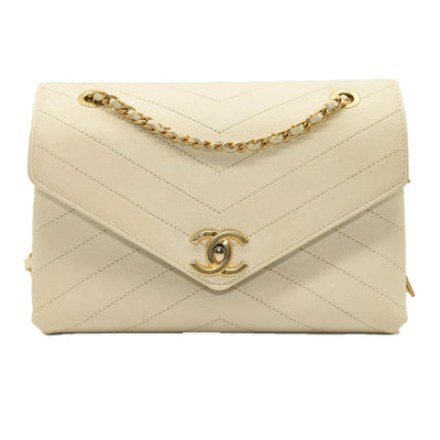 CHANEL Lambskin Chevron Quilted Envelope Flap White - MyDesignerly