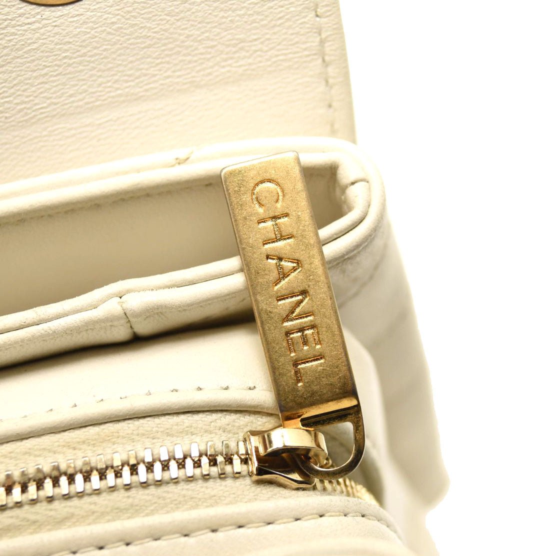 CHANEL Lambskin Chevron Quilted Envelope Flap White