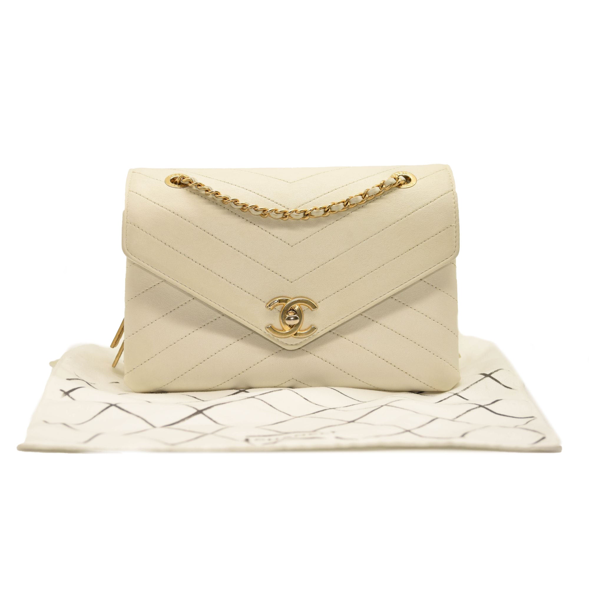 CHANEL Lambskin Chevron Quilted Envelope Flap White - MyDesignerly