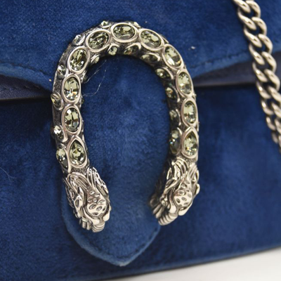Gucci Velvet Super Mini Dionysus Shoulder Bag Dark Navy Blue
