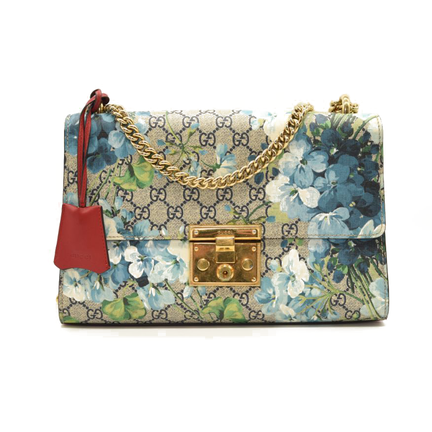 $1980 GUCCI GG Supreme Blooms Medium Padlock Shoulder Bag