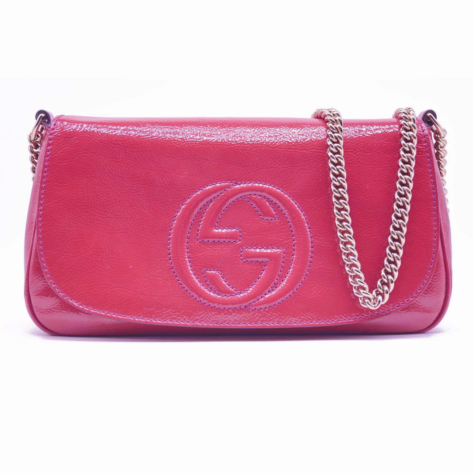 Gucci Patent Medium Soho Flap Crossbody Bright Bougainvillea