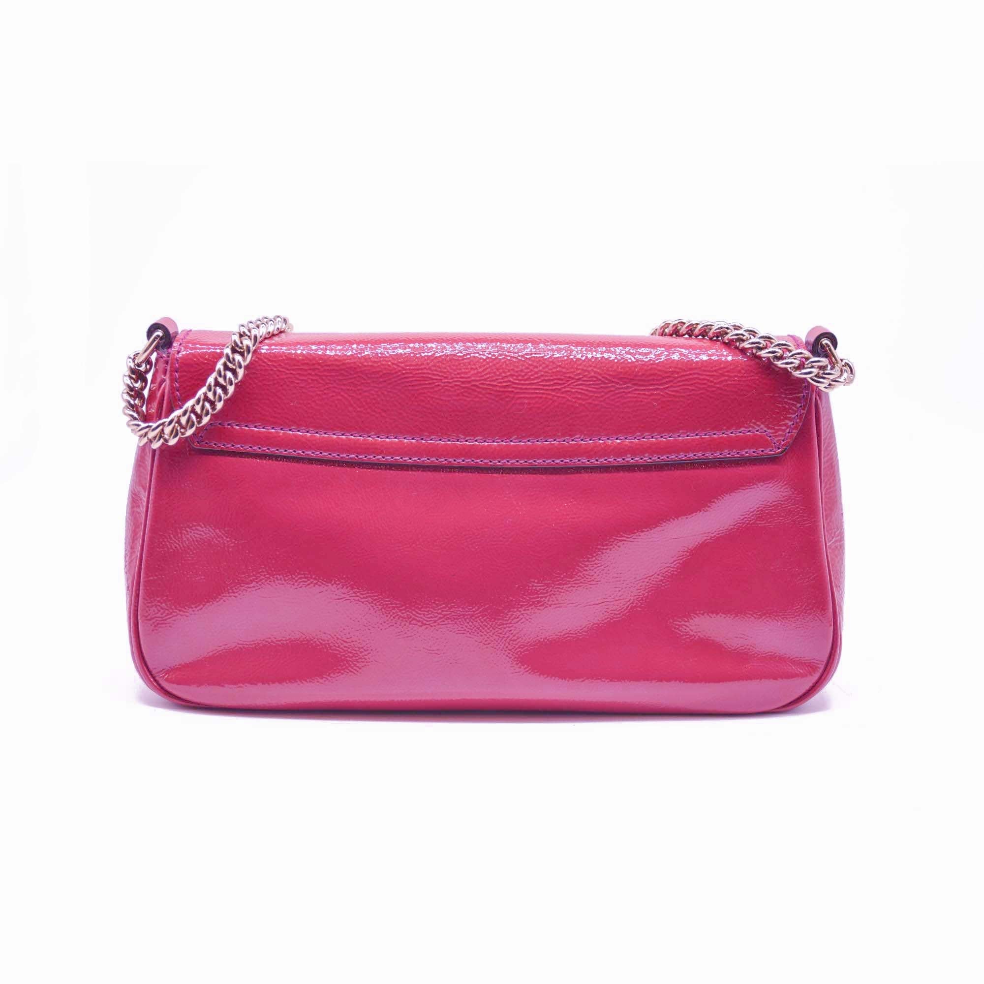 Gucci Patent Medium Soho Flap Crossbody Bright Bougainvillea