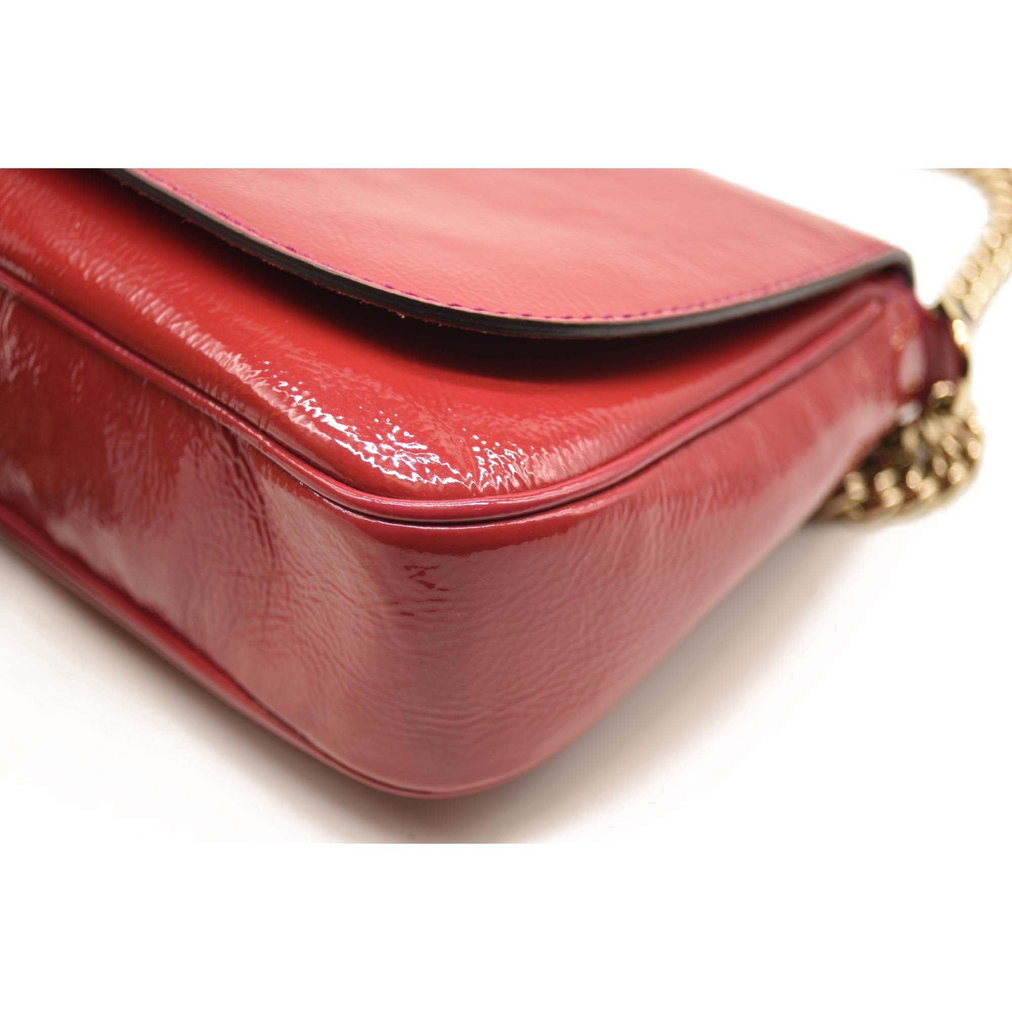Gucci Patent Medium Soho Flap Crossbody Bright Bougainvillea
