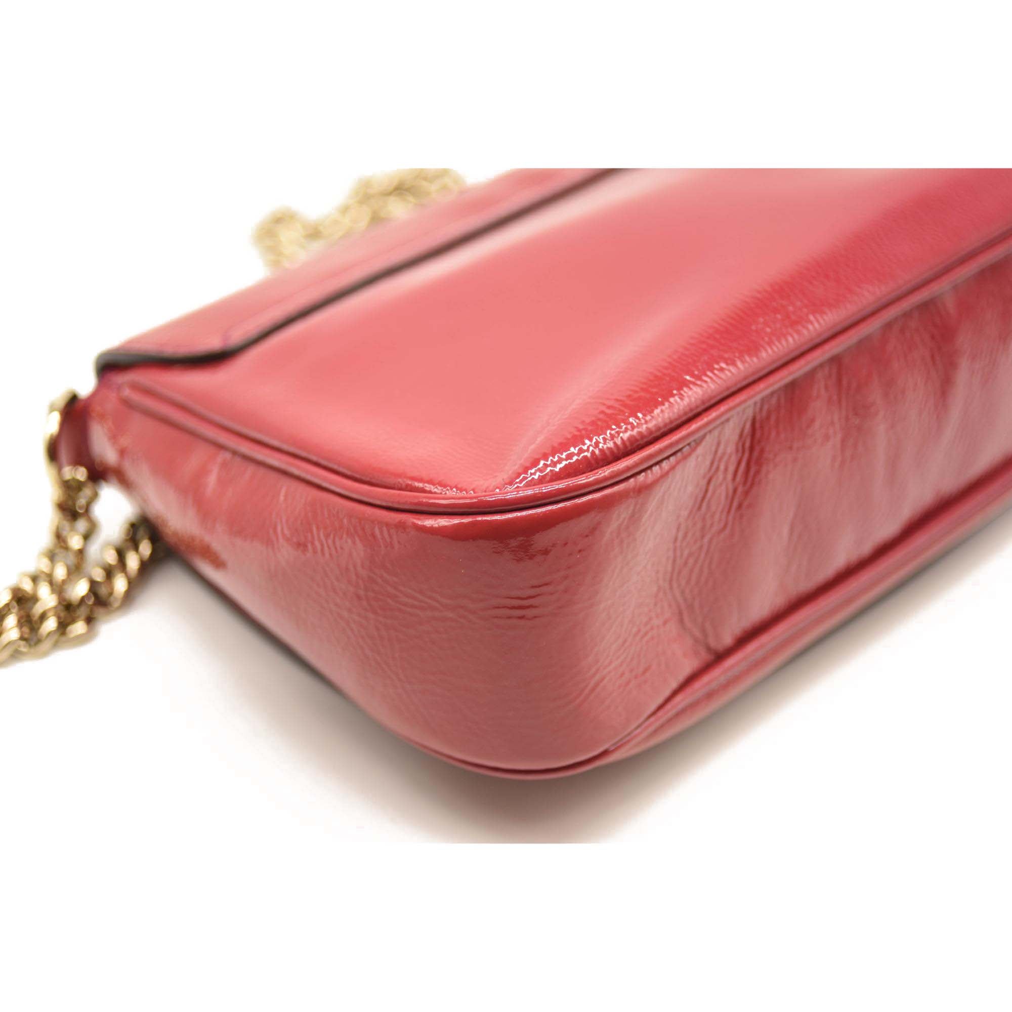 Gucci Patent Medium Soho Flap Crossbody Bright Bougainvillea