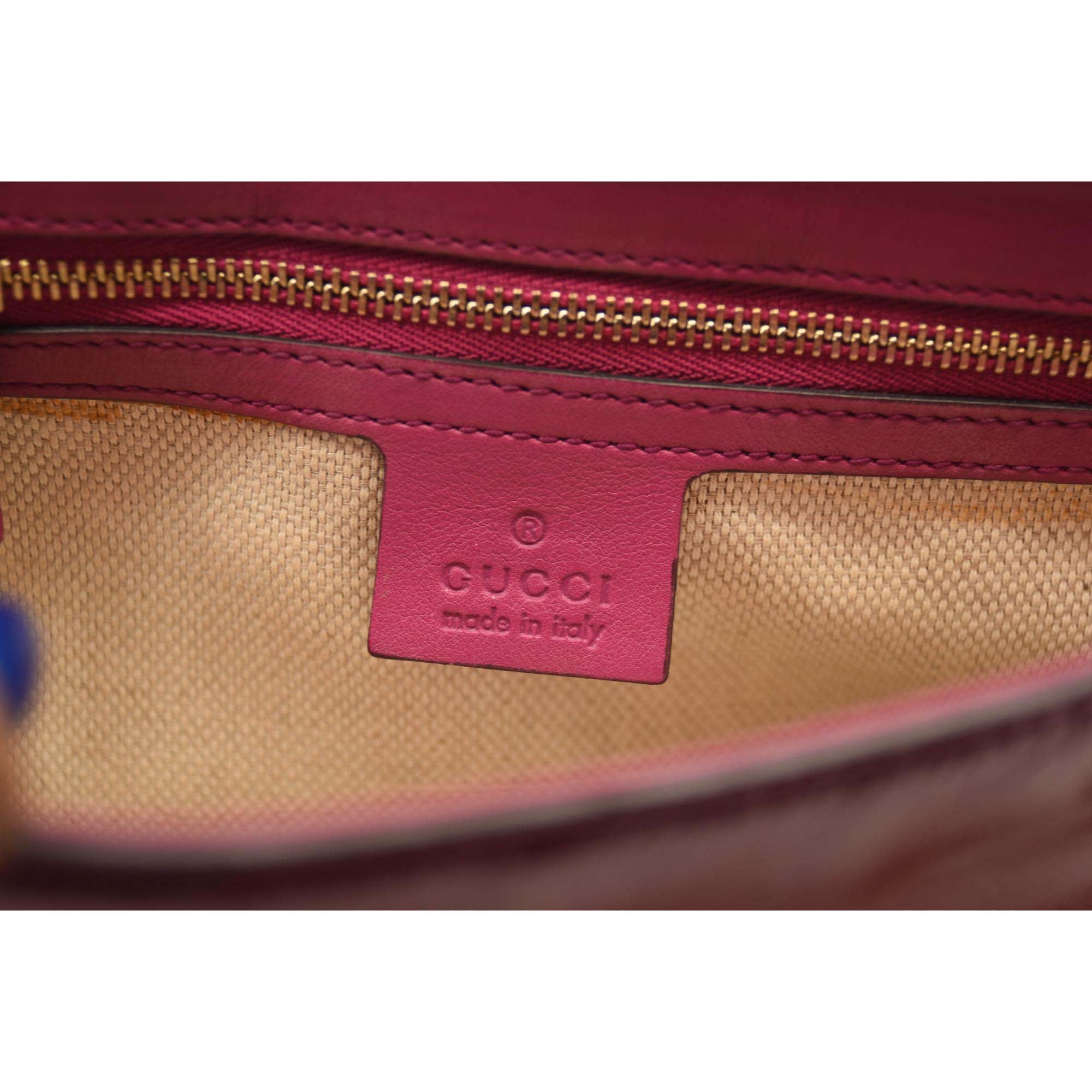 Gucci Patent Medium Soho Flap Crossbody Bright Bougainvillea