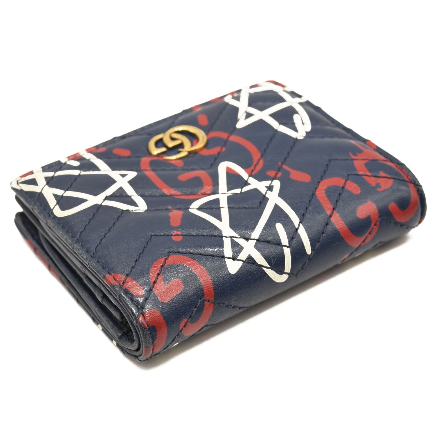 GUCCI Calfskin Matelasse Ghost GG Marmont Card Case Wallet