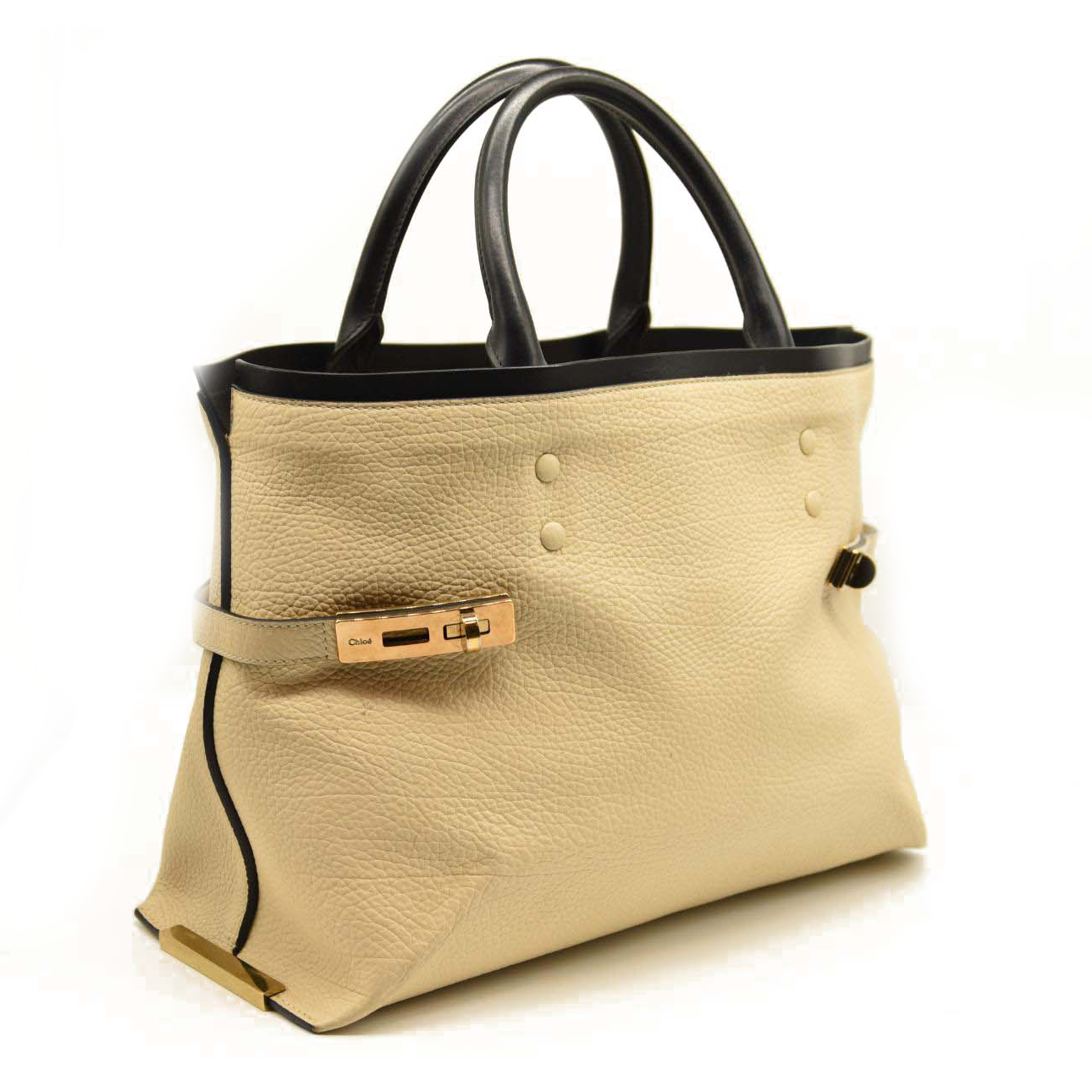 Chloe Grained Charlotte Medium Leather Tote Cream White