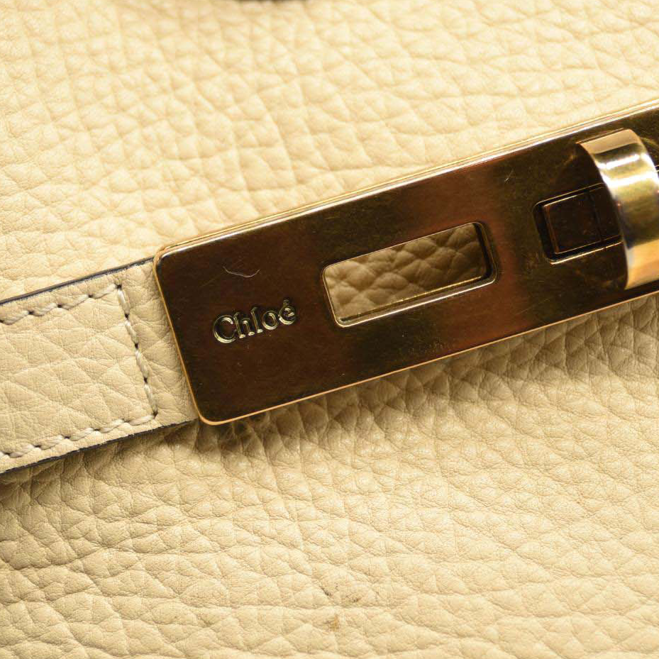 Chloe Grained Charlotte Medium Leather Tote Cream White