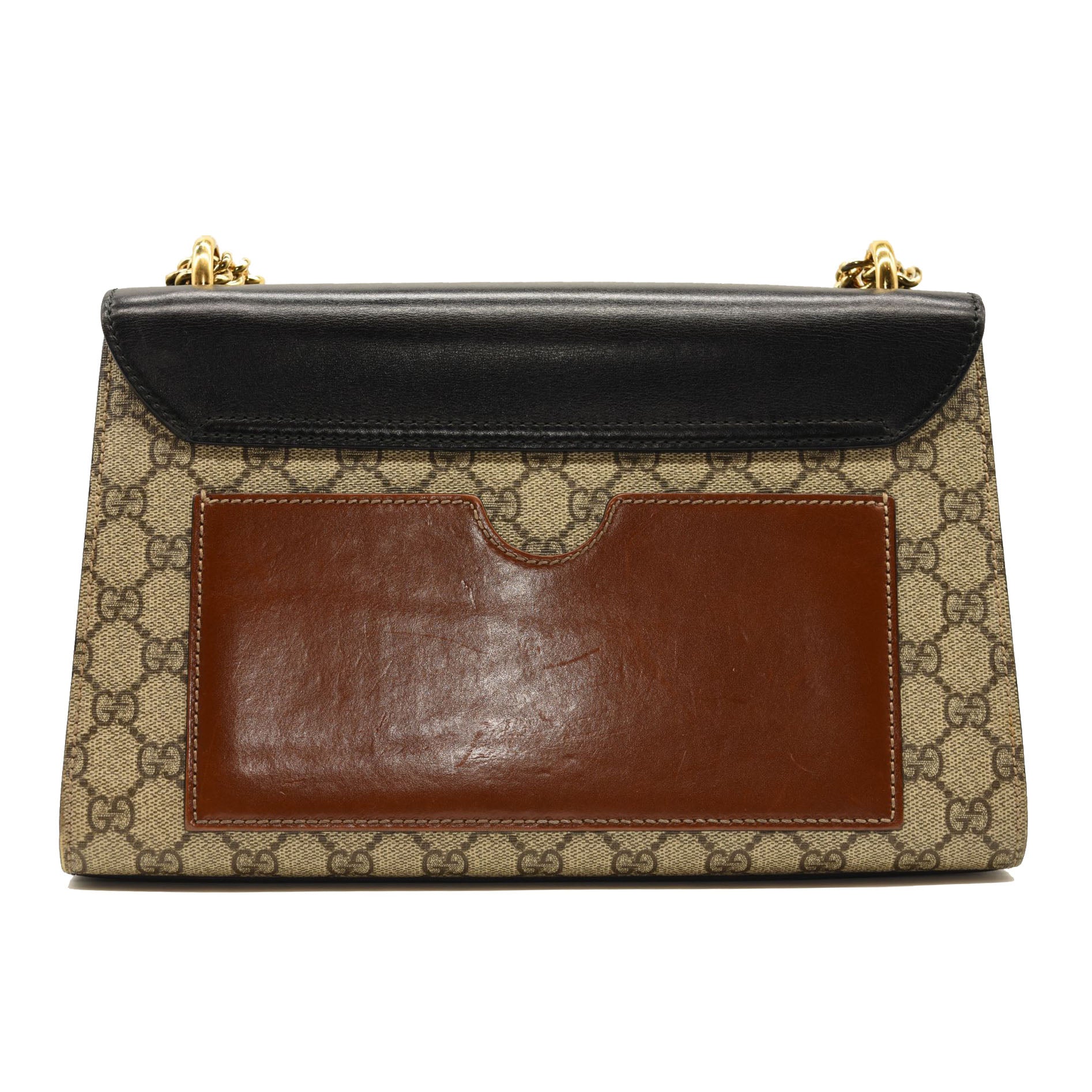 $1980 GUCCI GG Supreme Monogram Calfskin Medium Padlock Shoulder Bag Beige Black Cuir