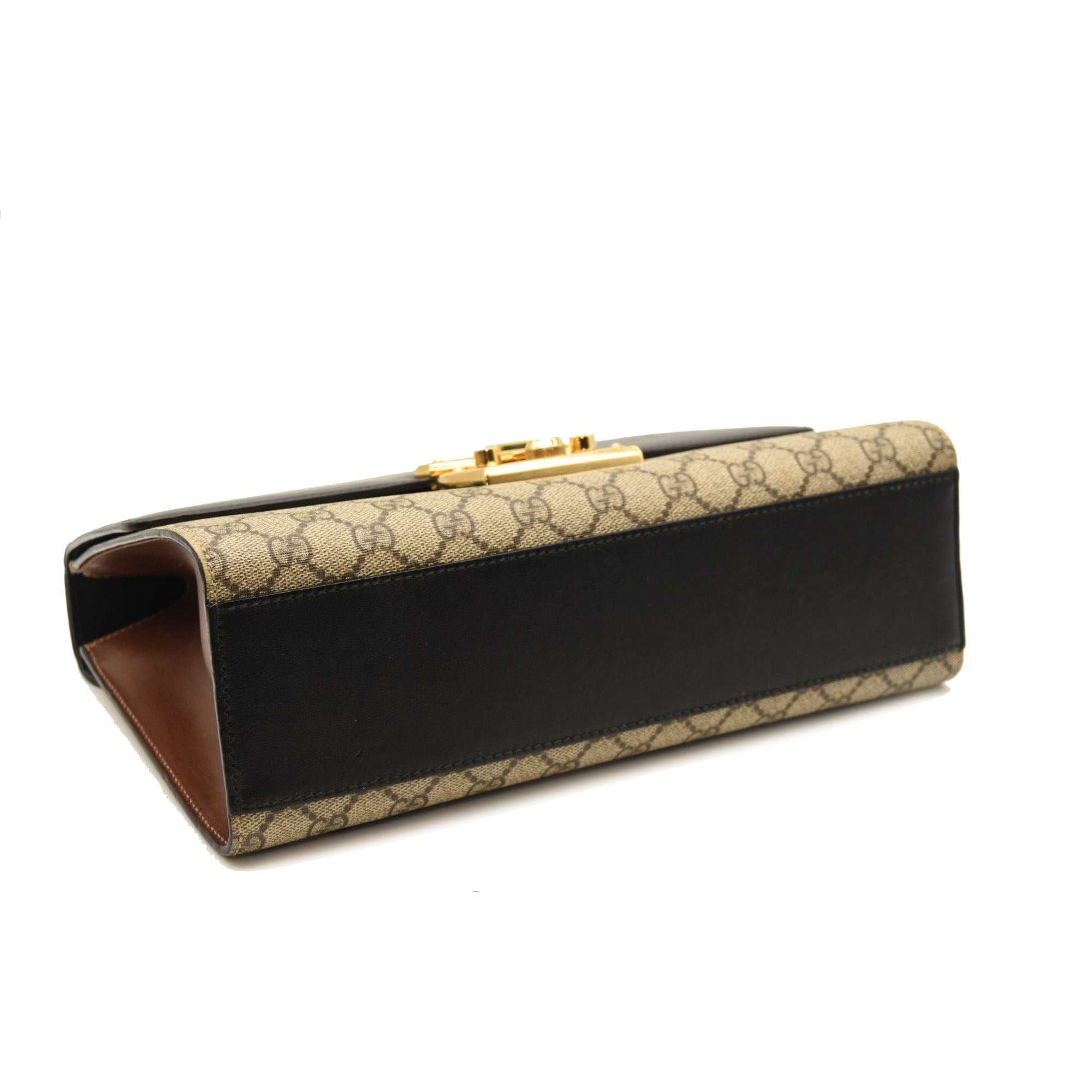 $1980 GUCCI GG Supreme Monogram Calfskin Medium Padlock Shoulder Bag Beige Black Cuir