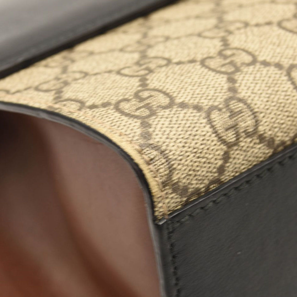 $1980 GUCCI GG Supreme Monogram Calfskin Medium Padlock Shoulder Bag Beige Black Cuir