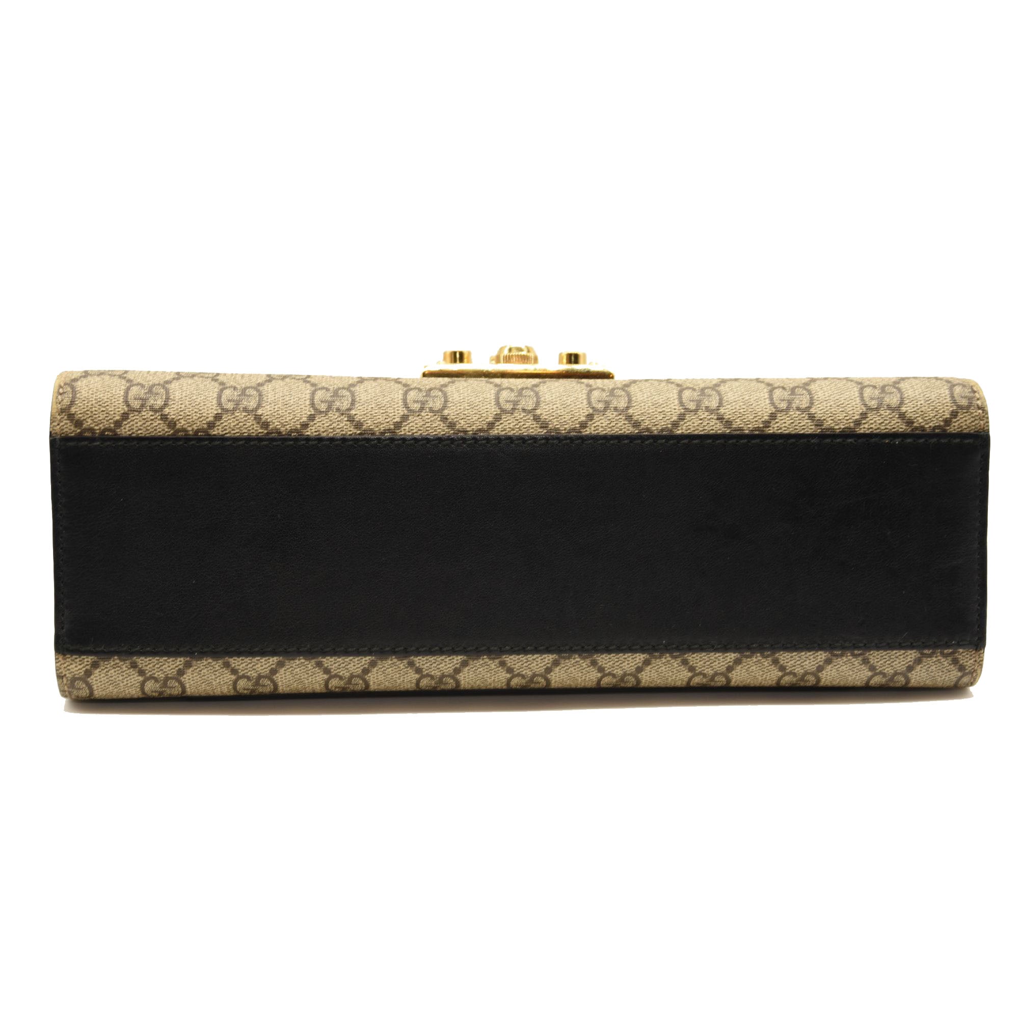 $1980 GUCCI GG Supreme Monogram Calfskin Medium Padlock Shoulder Bag Beige Black Cuir