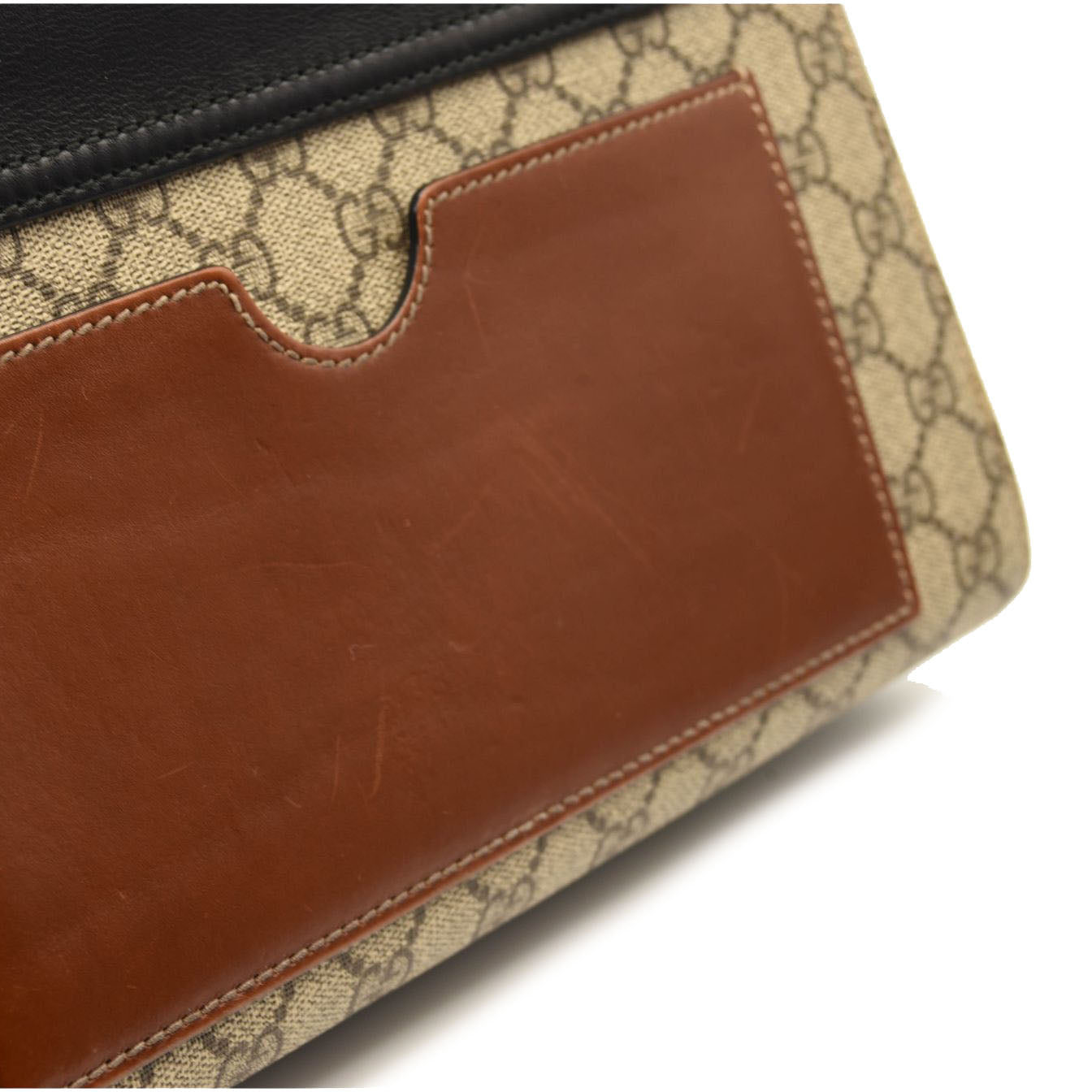 $1980 GUCCI GG Supreme Monogram Calfskin Medium Padlock Shoulder Bag Beige Black Cuir