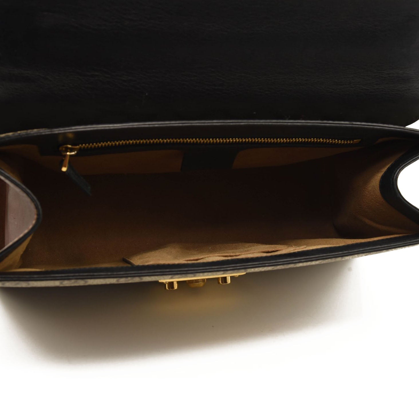 $1980 GUCCI GG Supreme Monogram Calfskin Medium Padlock Shoulder Bag Beige Black Cuir