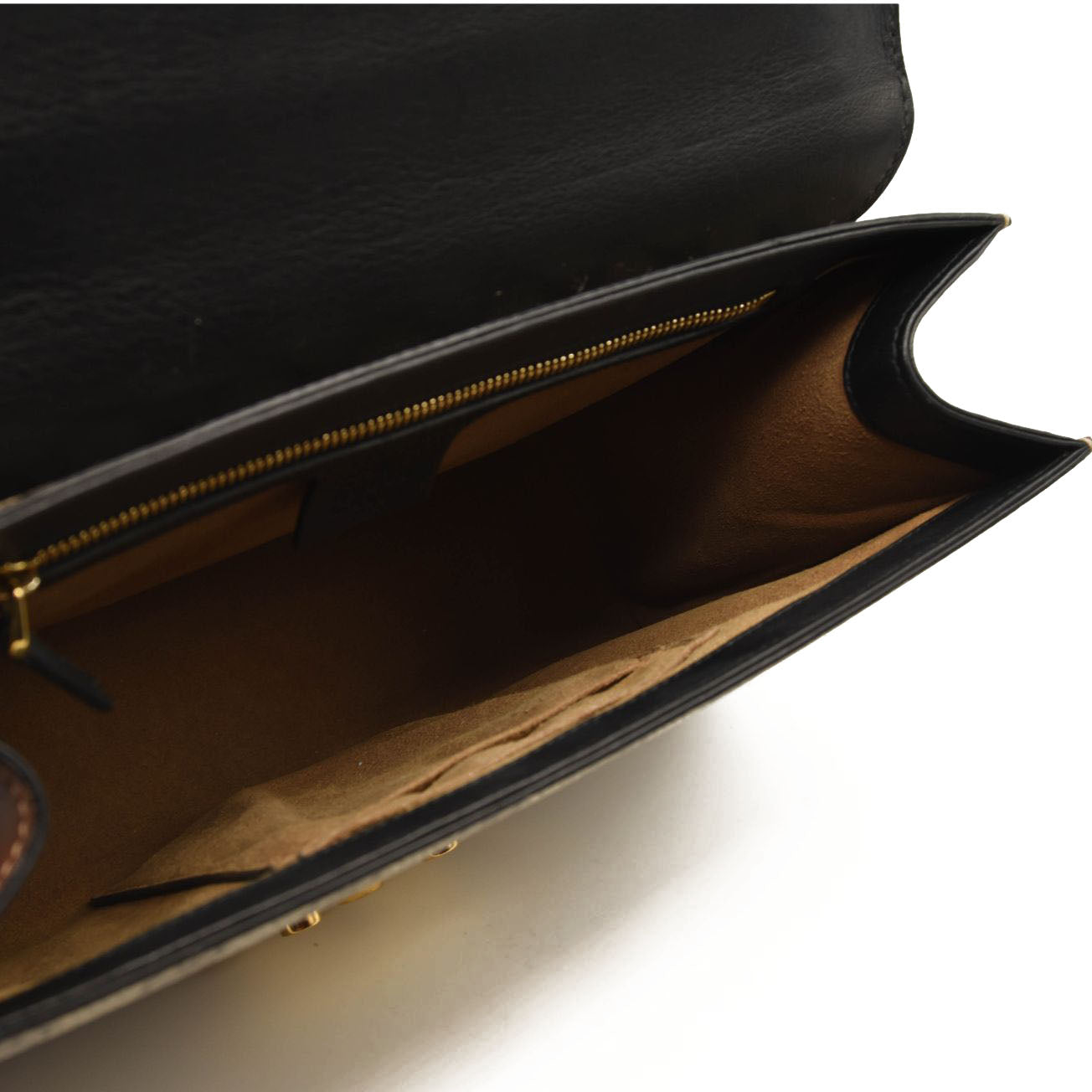 $1980 GUCCI GG Supreme Monogram Calfskin Medium Padlock Shoulder Bag Beige Black Cuir