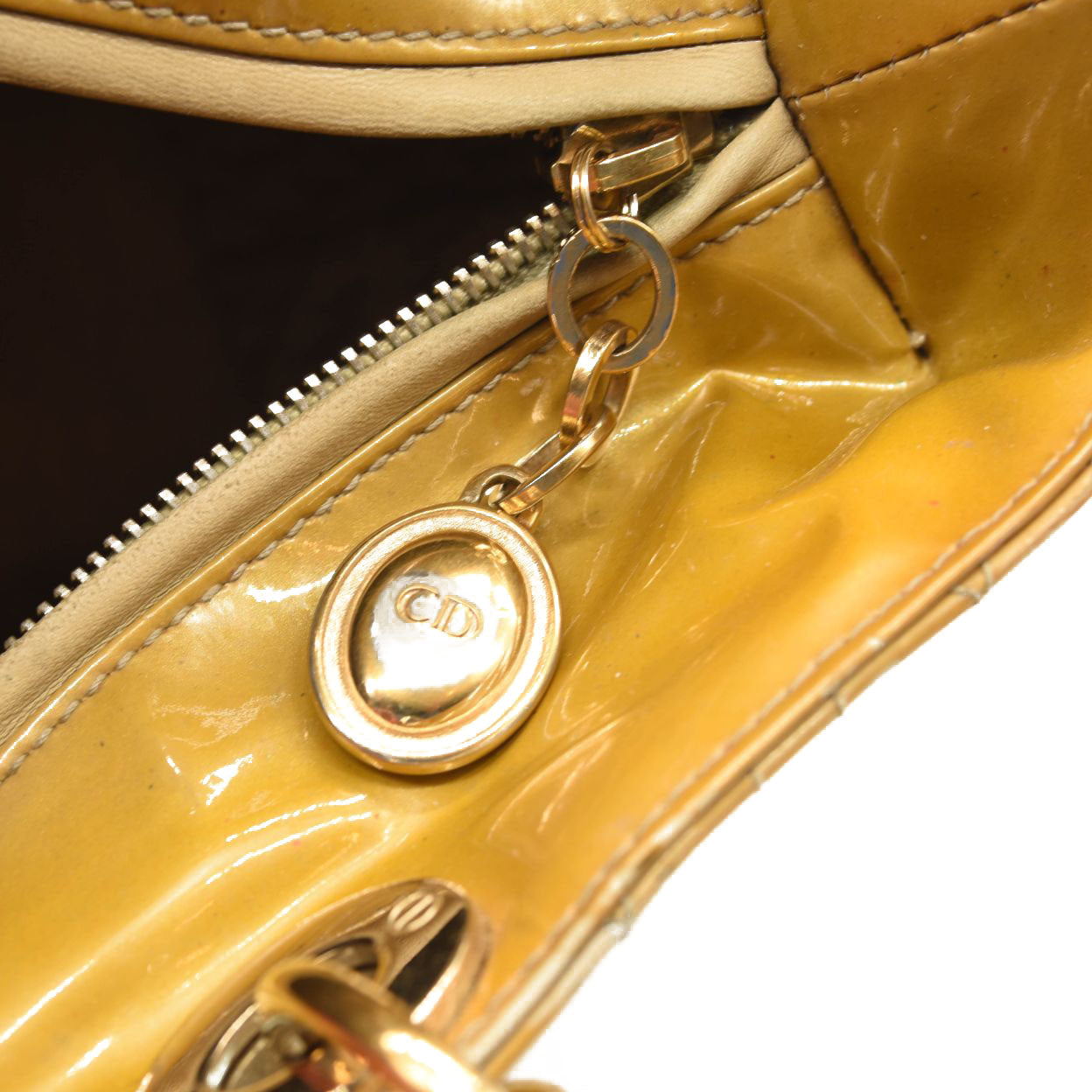 CHRISTIAN DIOR Patent Cannage Large Lady Dior Yellow