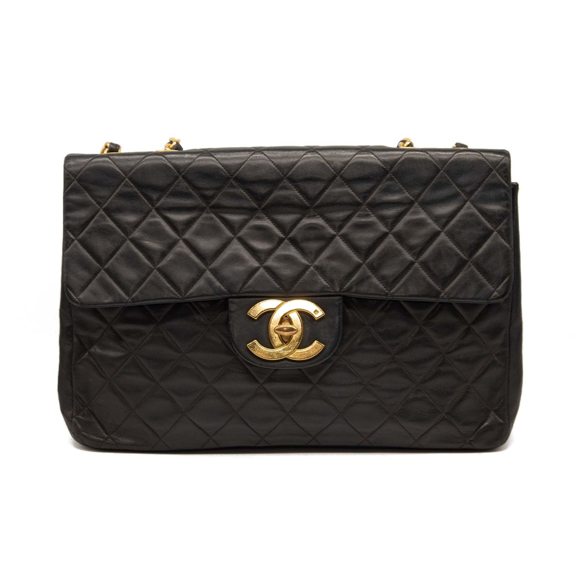 Chanel Lambskin Quilted XL Jumbo Single Flap Black Shoulder Bag