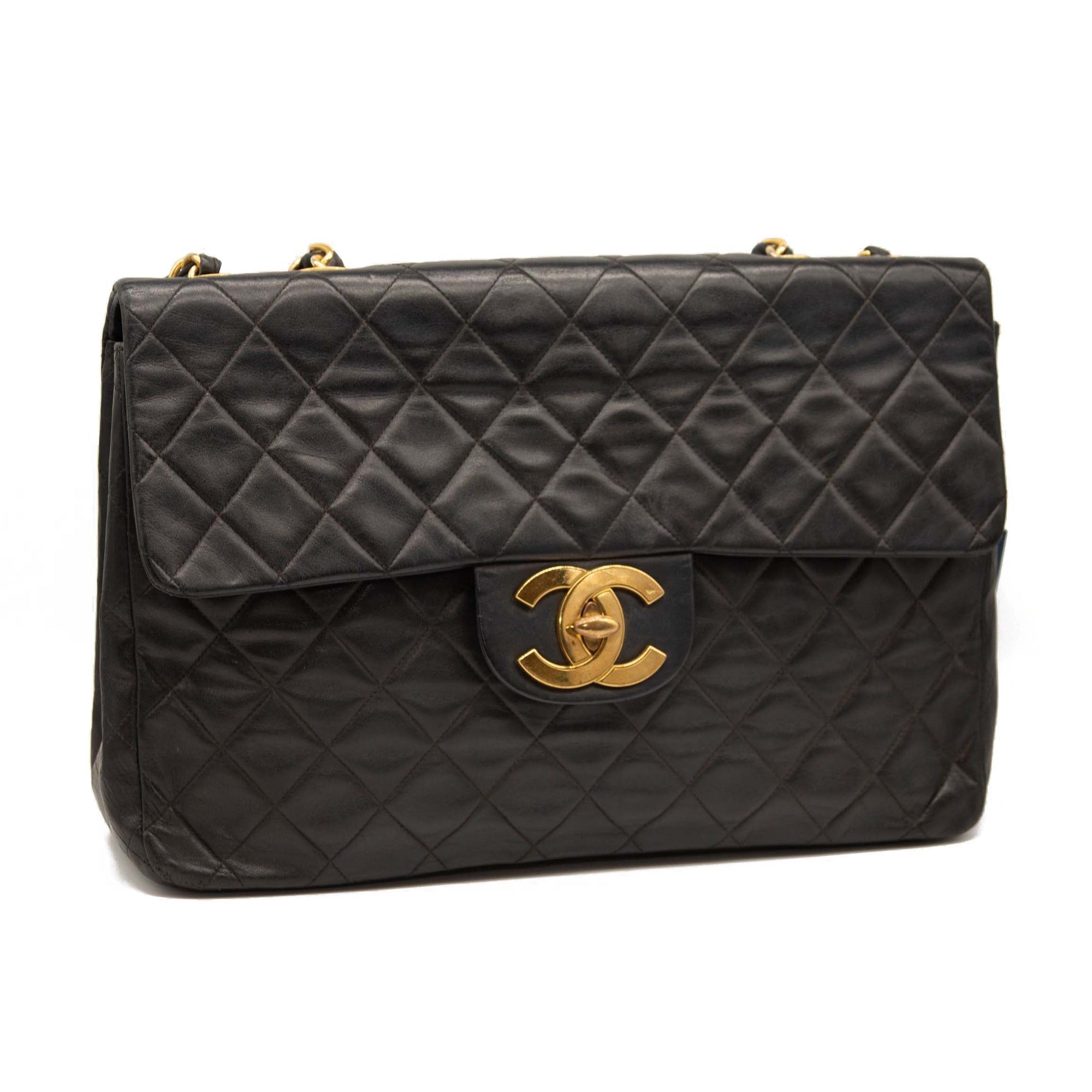 Chanel Lambskin Quilted XL Jumbo Single Flap Black Shoulder Bag