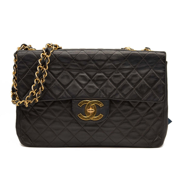 Chanel Lambskin Quilted XL Jumbo Single Flap Black Shoulder Bag -  MyDesignerly