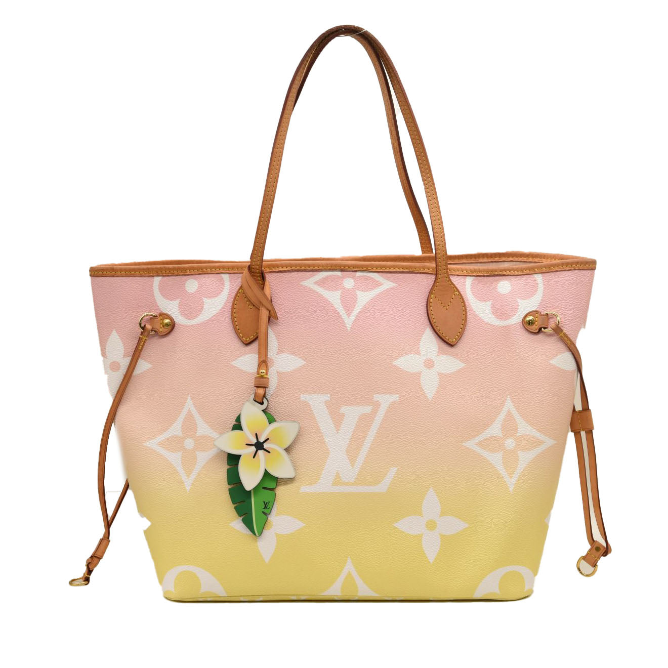Louis Vuitton Neo Neverfull MM with pink flower bag charm from