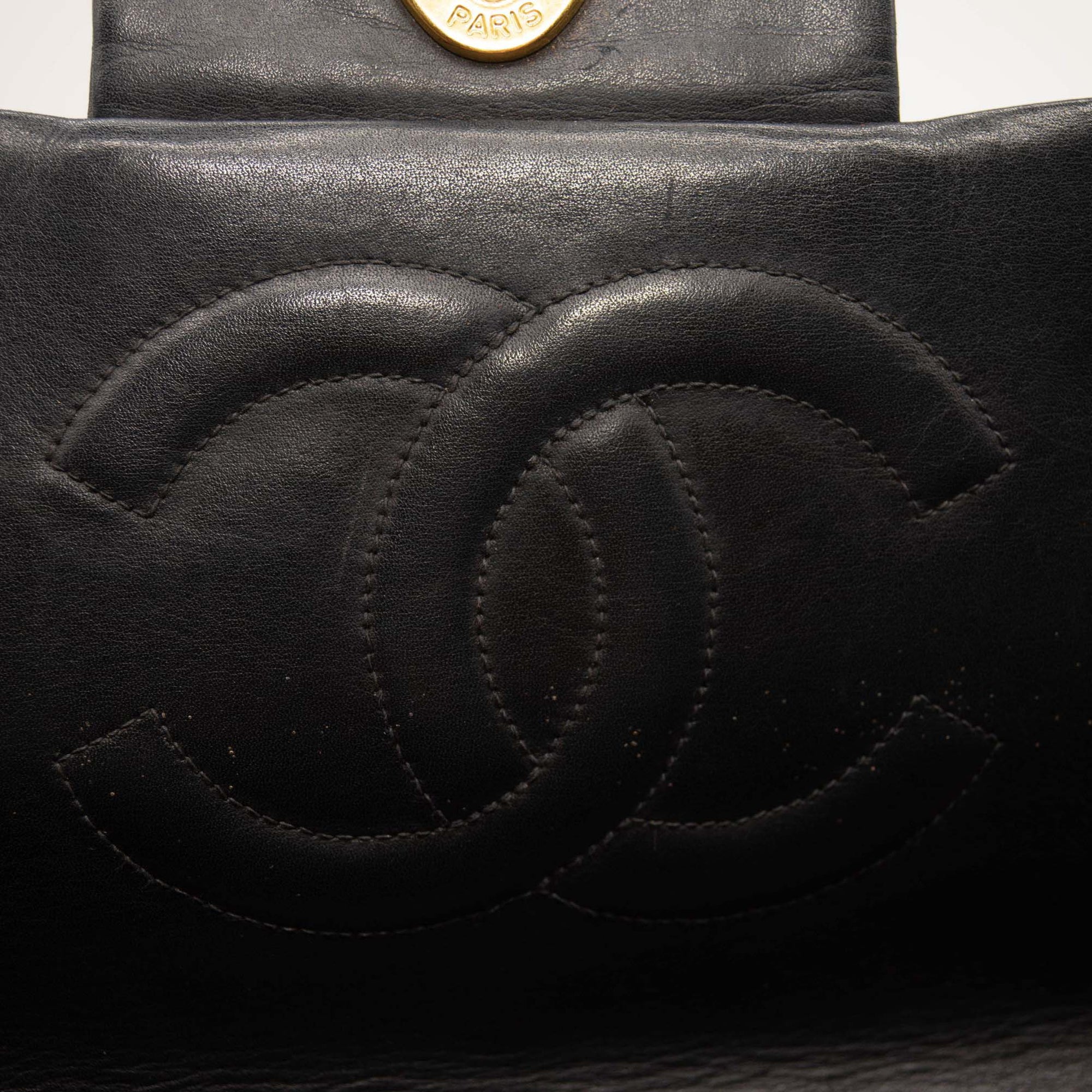 Chanel Lambskin Quilted XL Jumbo Single Flap Black Shoulder Bag