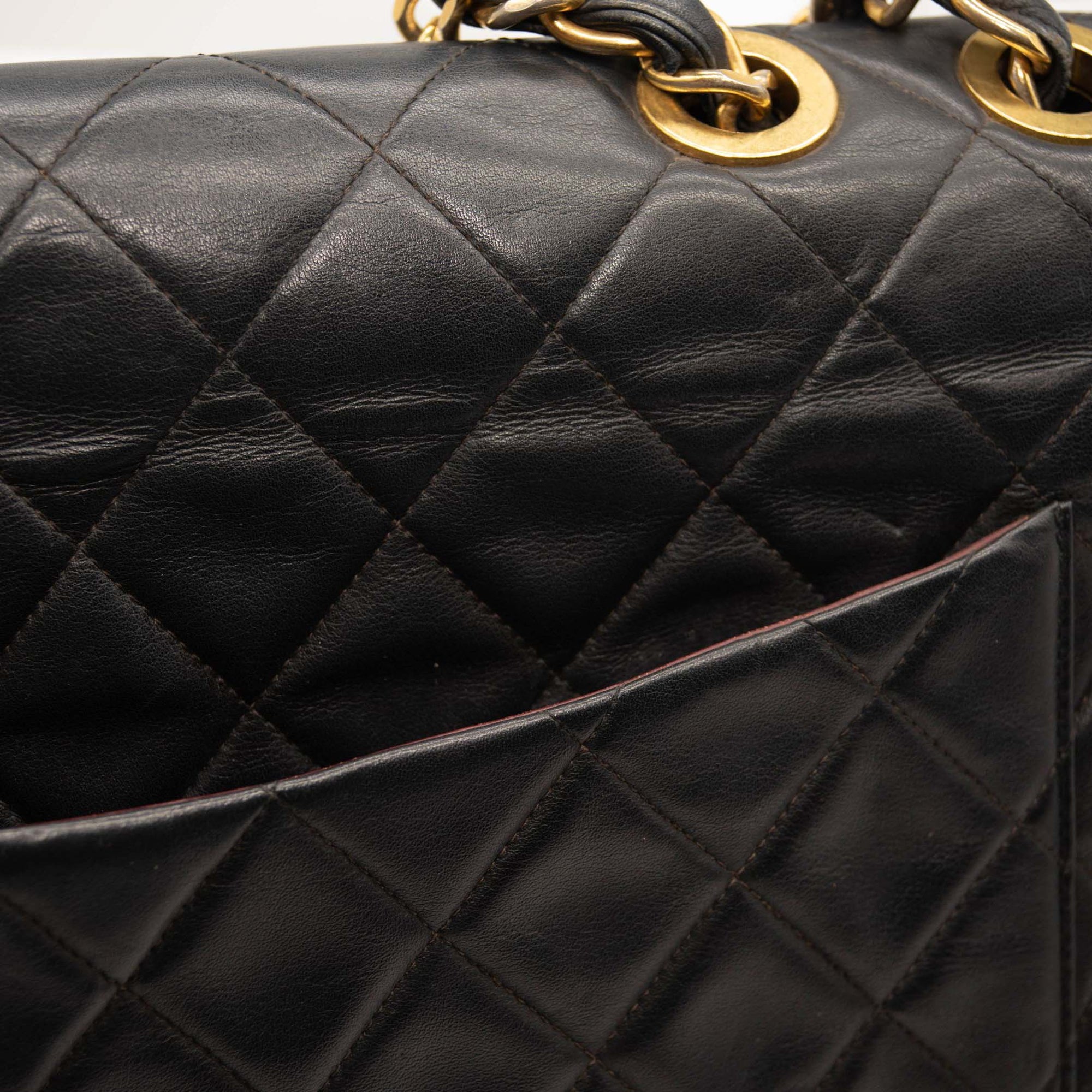 Chanel Lambskin Quilted XL Jumbo Single Flap Black Shoulder Bag