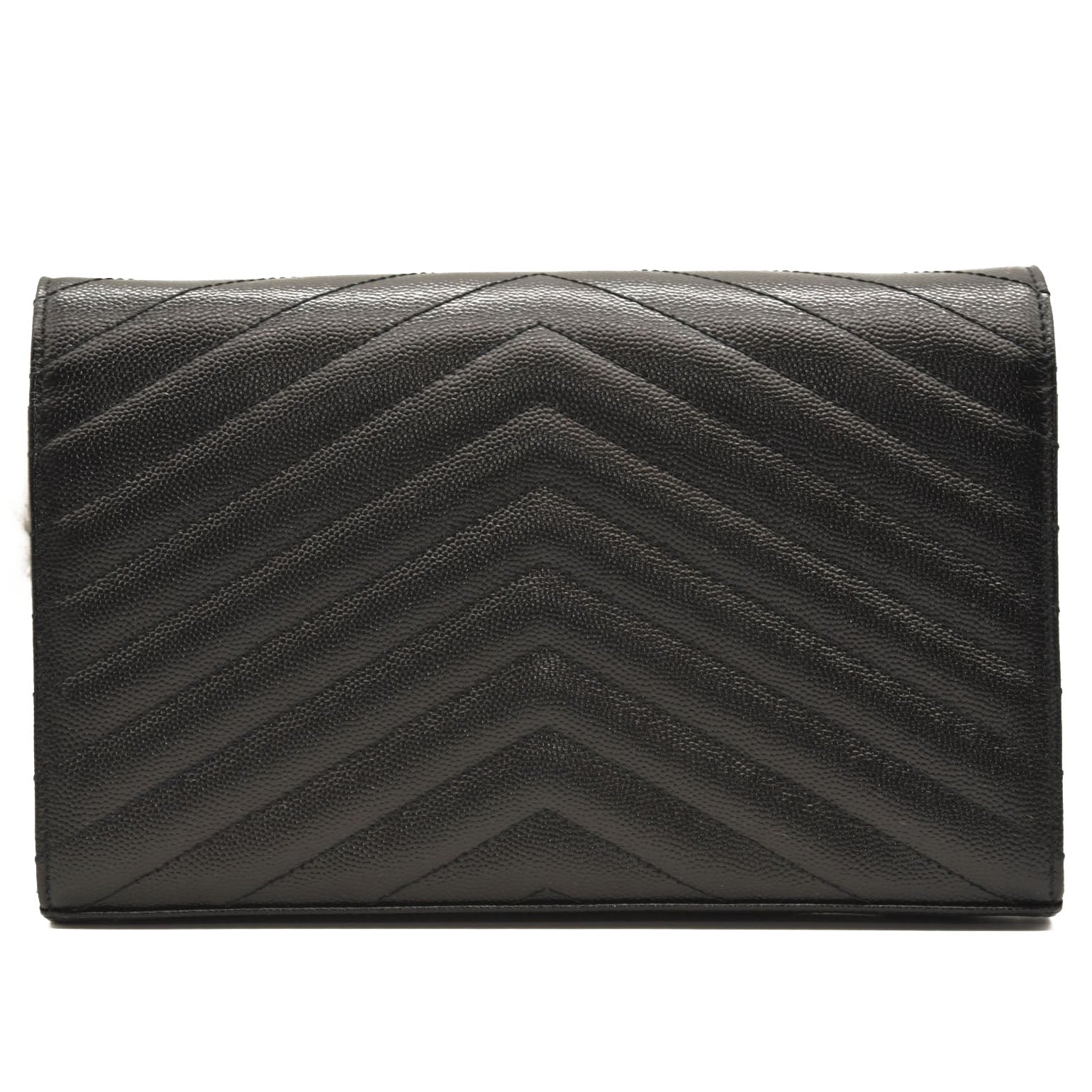 NEW $1790 SAINT LAURENT Grain De Poudre Matelasse Chevron Monogram Chain Wallet Black