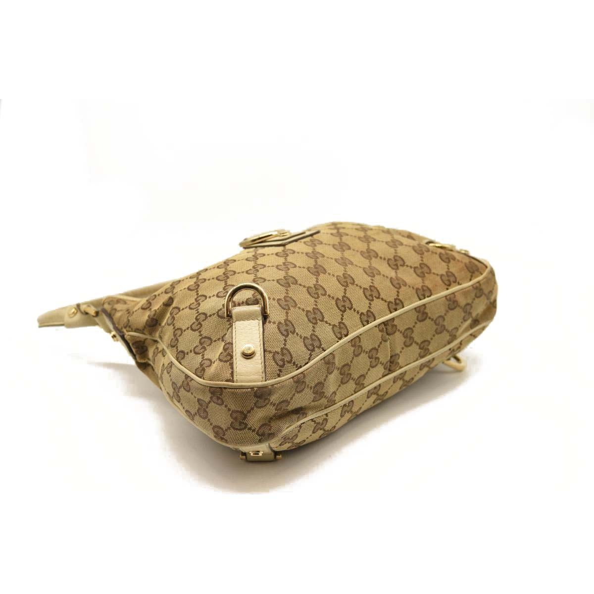 GUCCI Monogram Medium Abbey D Ring Hobo Off White