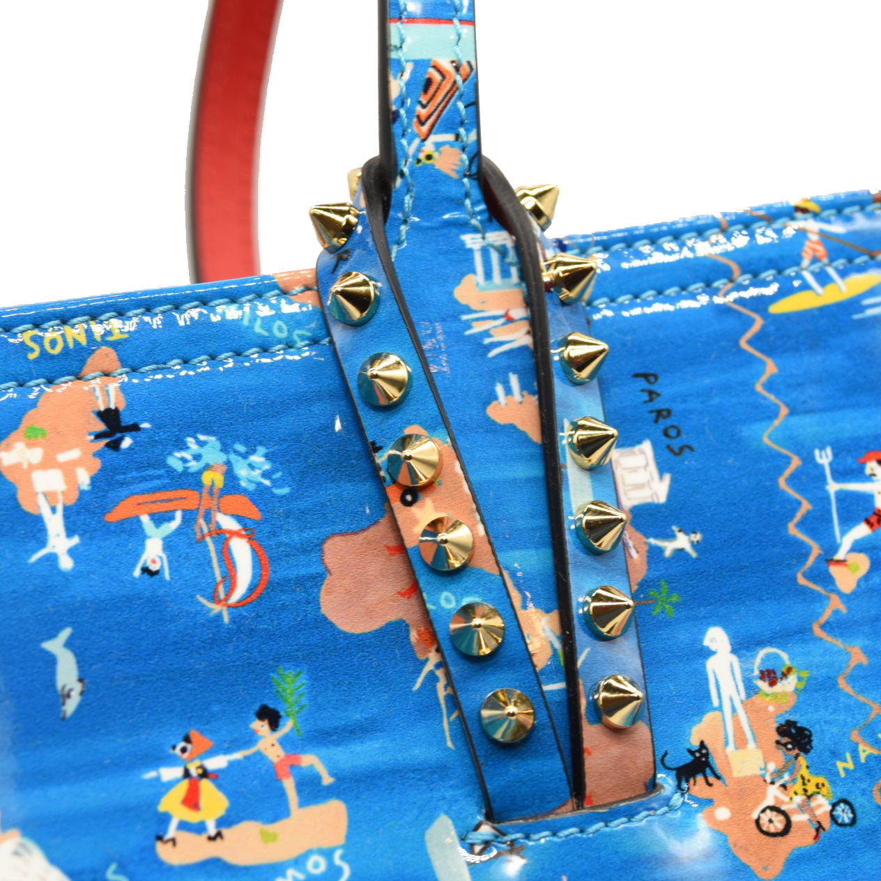 $1450 NEW CHRISTIAN LOUBOUTIN Patent Calfskin Small Greekaba Cabata Tote Blue