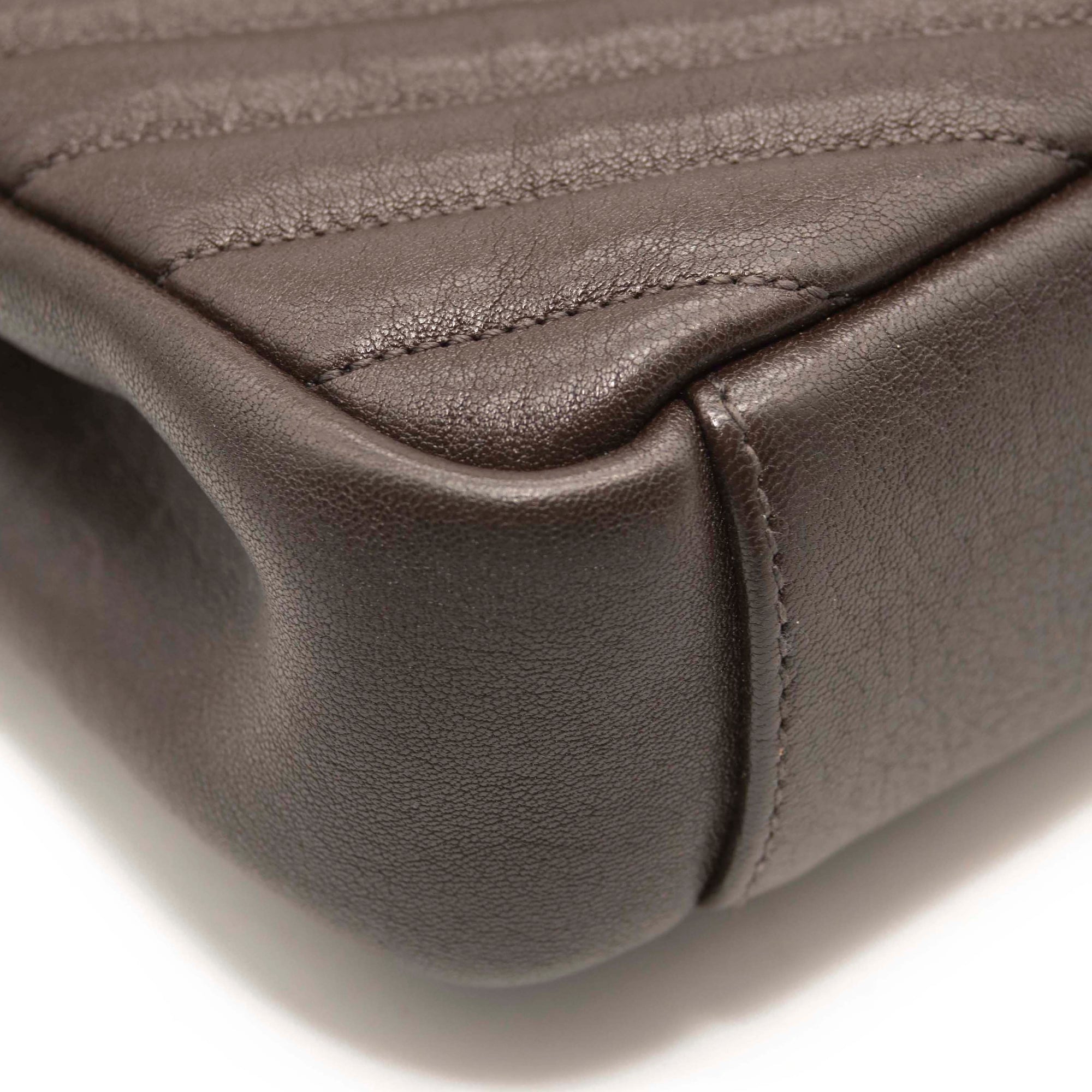 USED Saint Laurent Sheepskin Matelasse Chevron Monogram Medium College Bag Grey