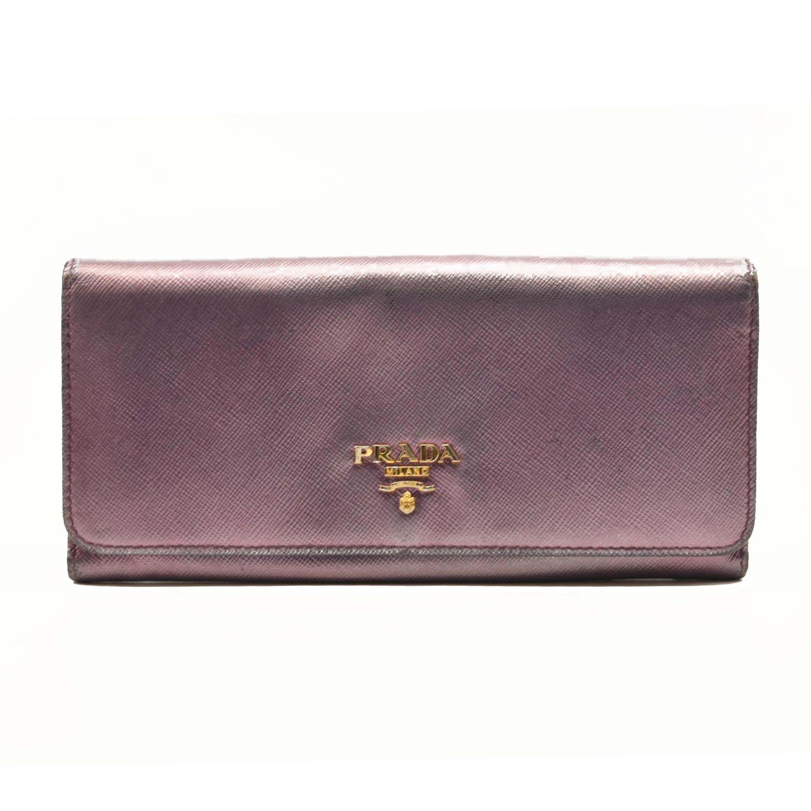 PRADA Saffiano Metal Continental Flap Wallet Metallic Purple 