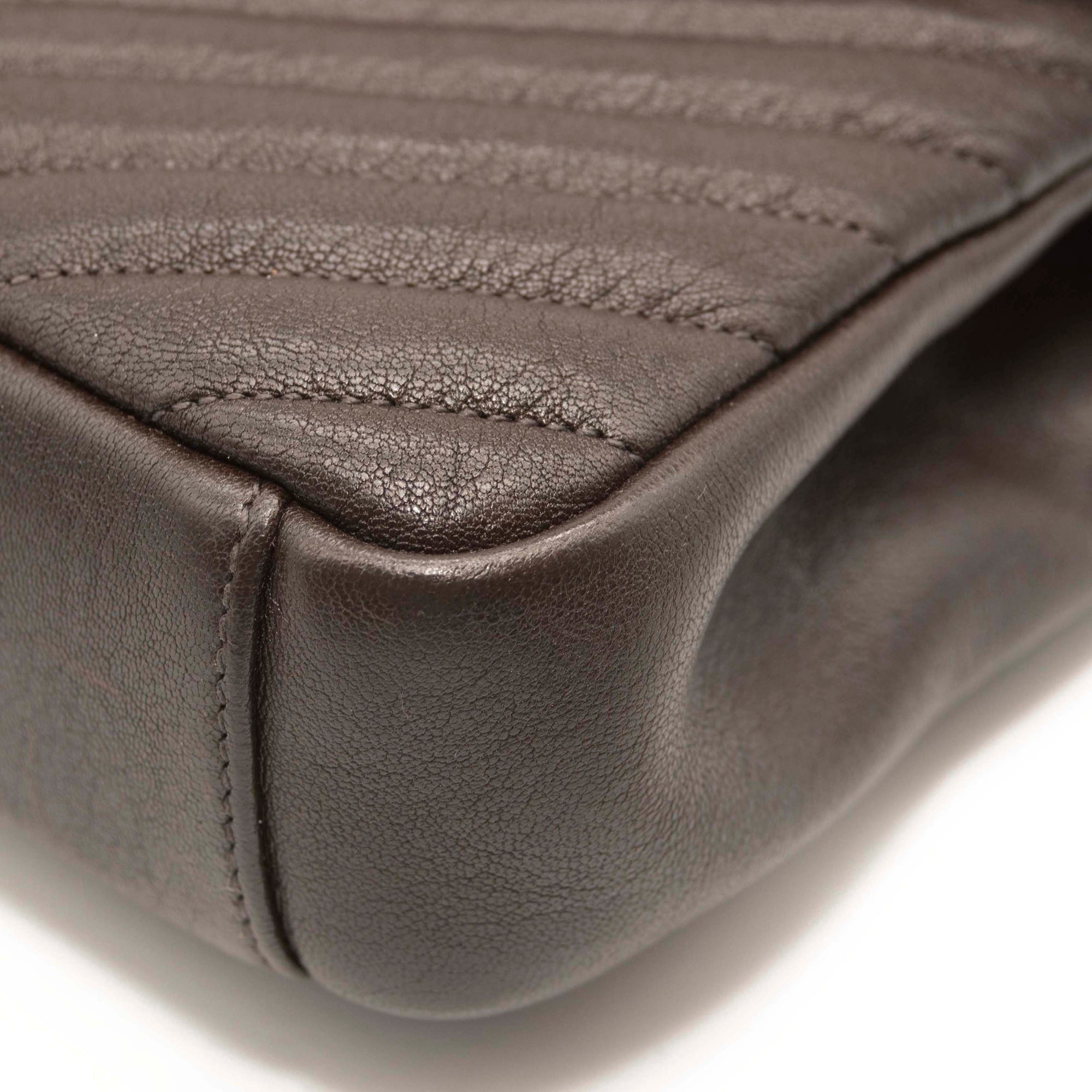 USED Saint Laurent Sheepskin Matelasse Chevron Monogram Medium College Bag Grey