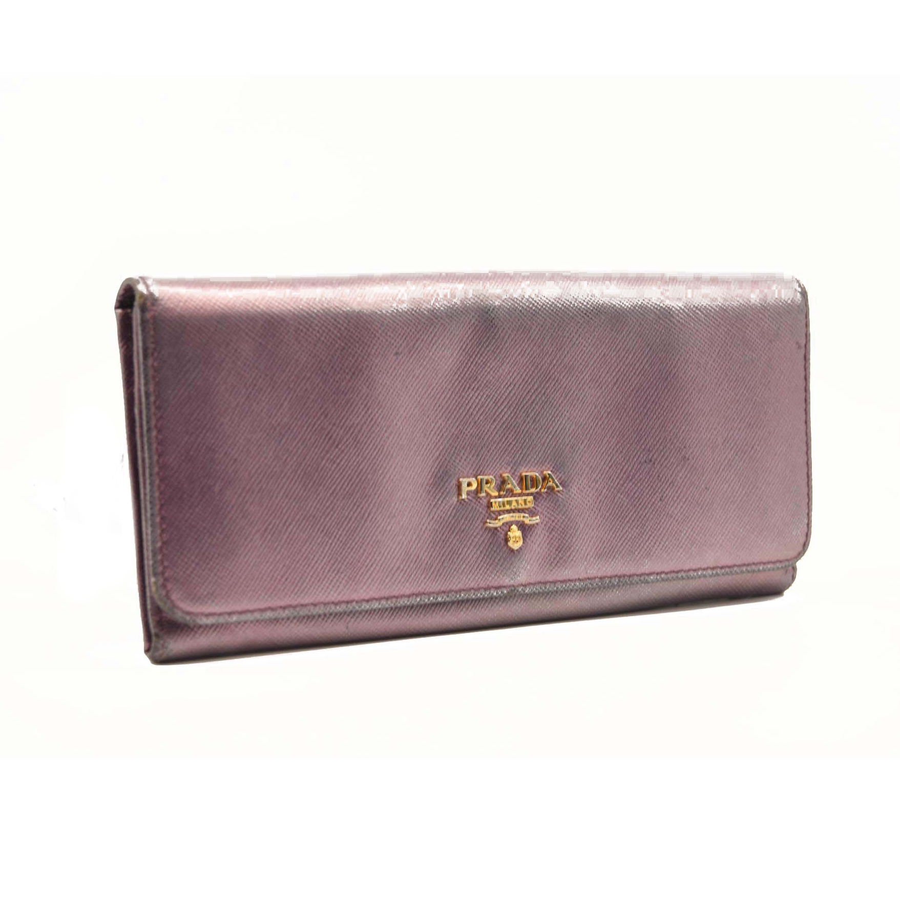 PRADA Saffiano Metal Continental Flap Wallet Metallic Purple